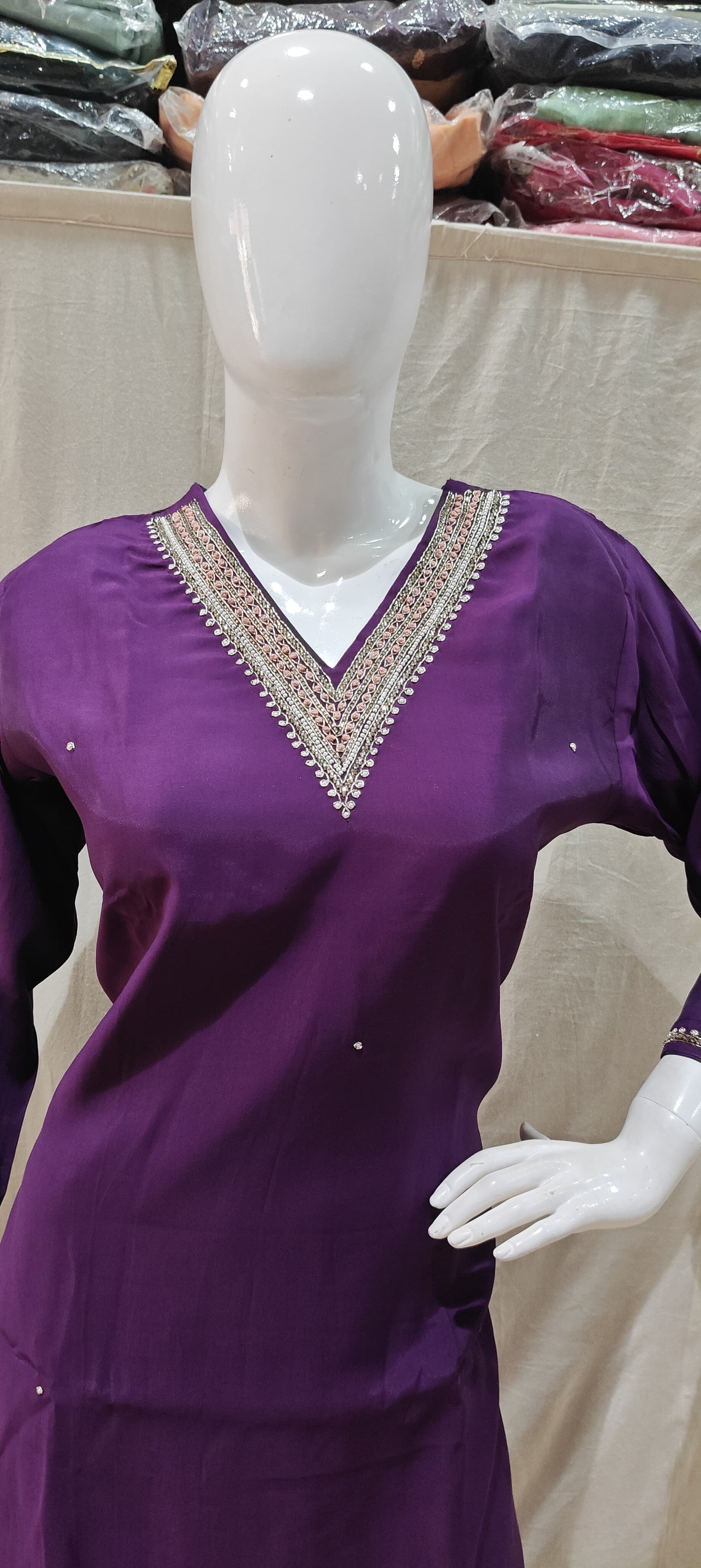 Purple plus size salwar with printed dupatta