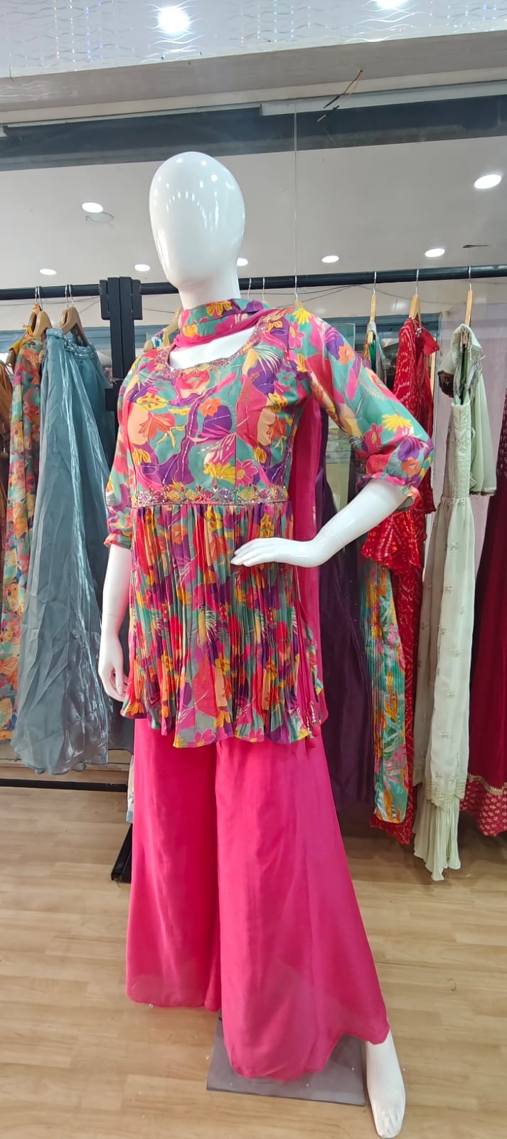 Pink peplum palazzo set