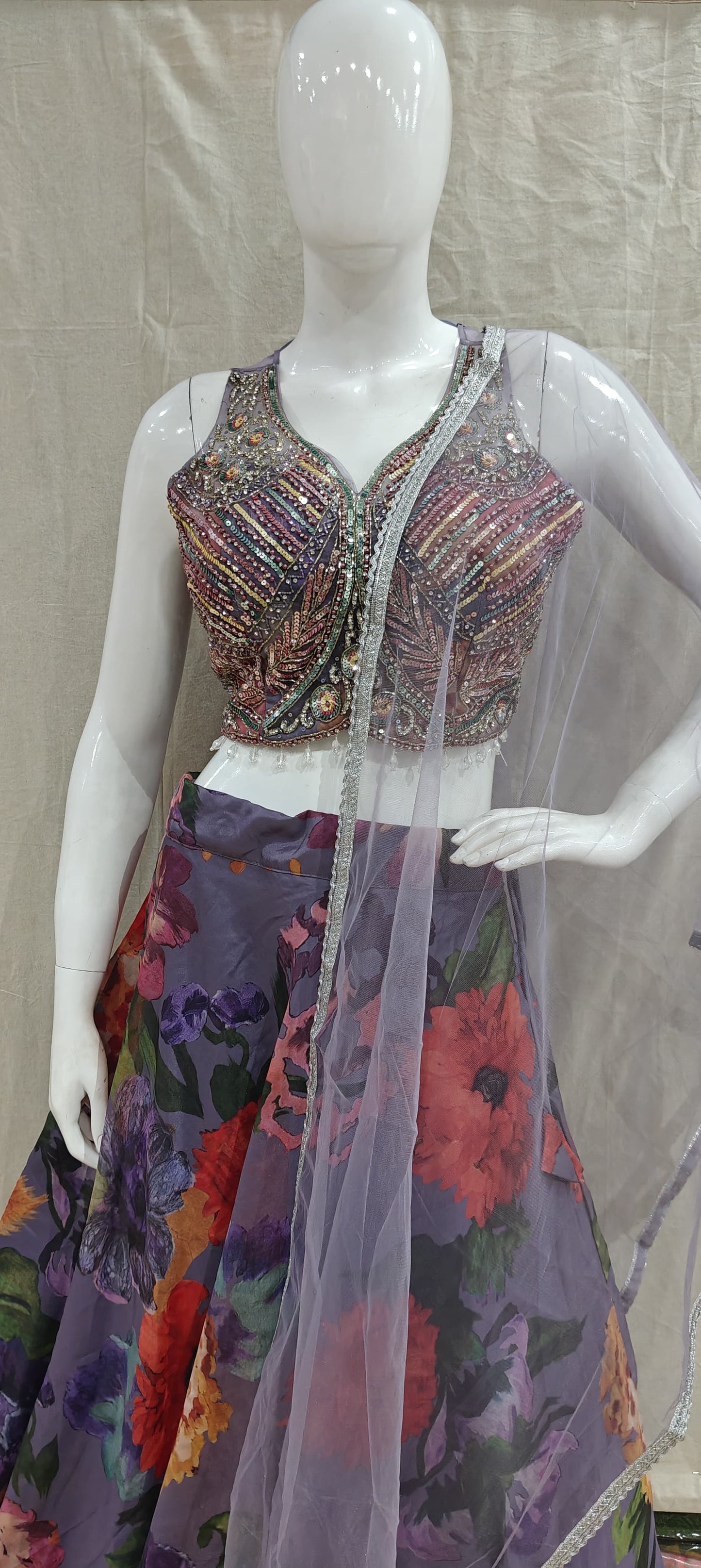 Purple floral lehenga with h