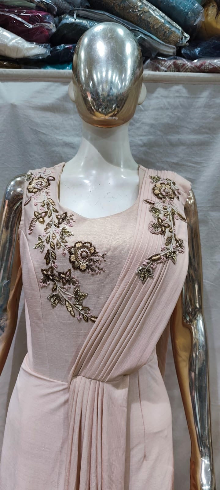 Baby pink Gown with drape style design