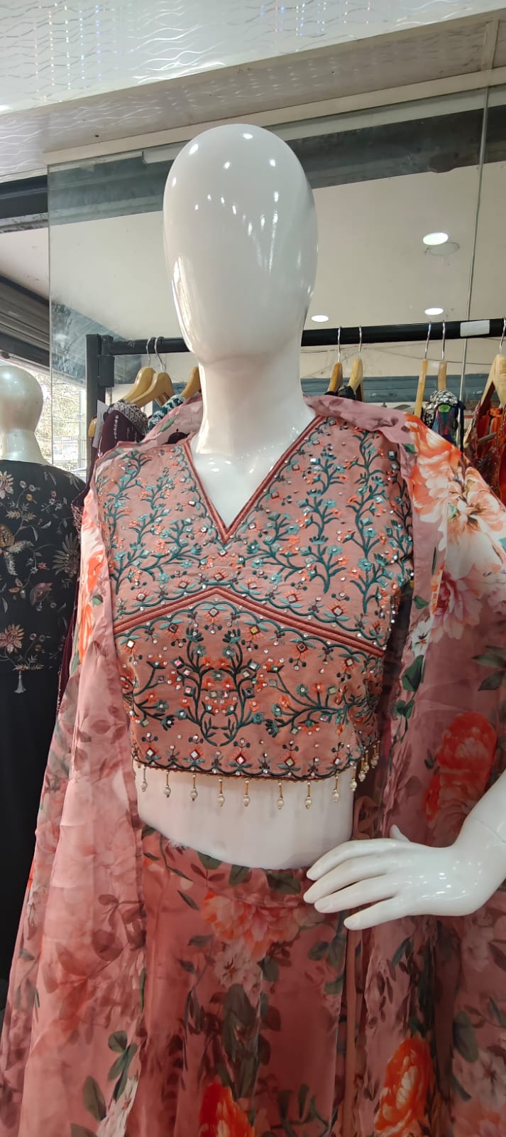 Floral pink cape lehenga