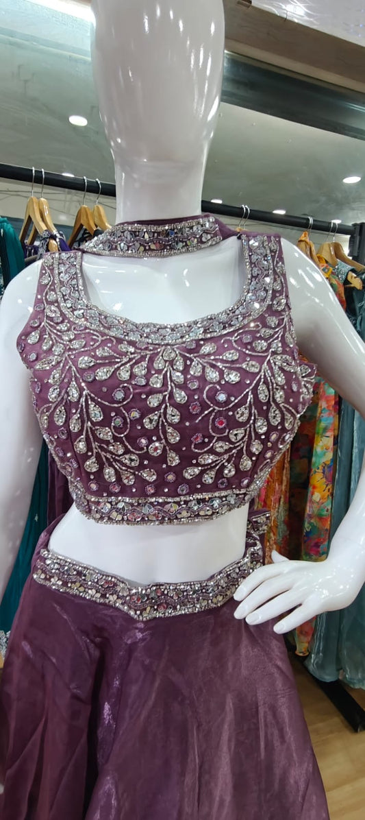 Glass organza pink lehenga