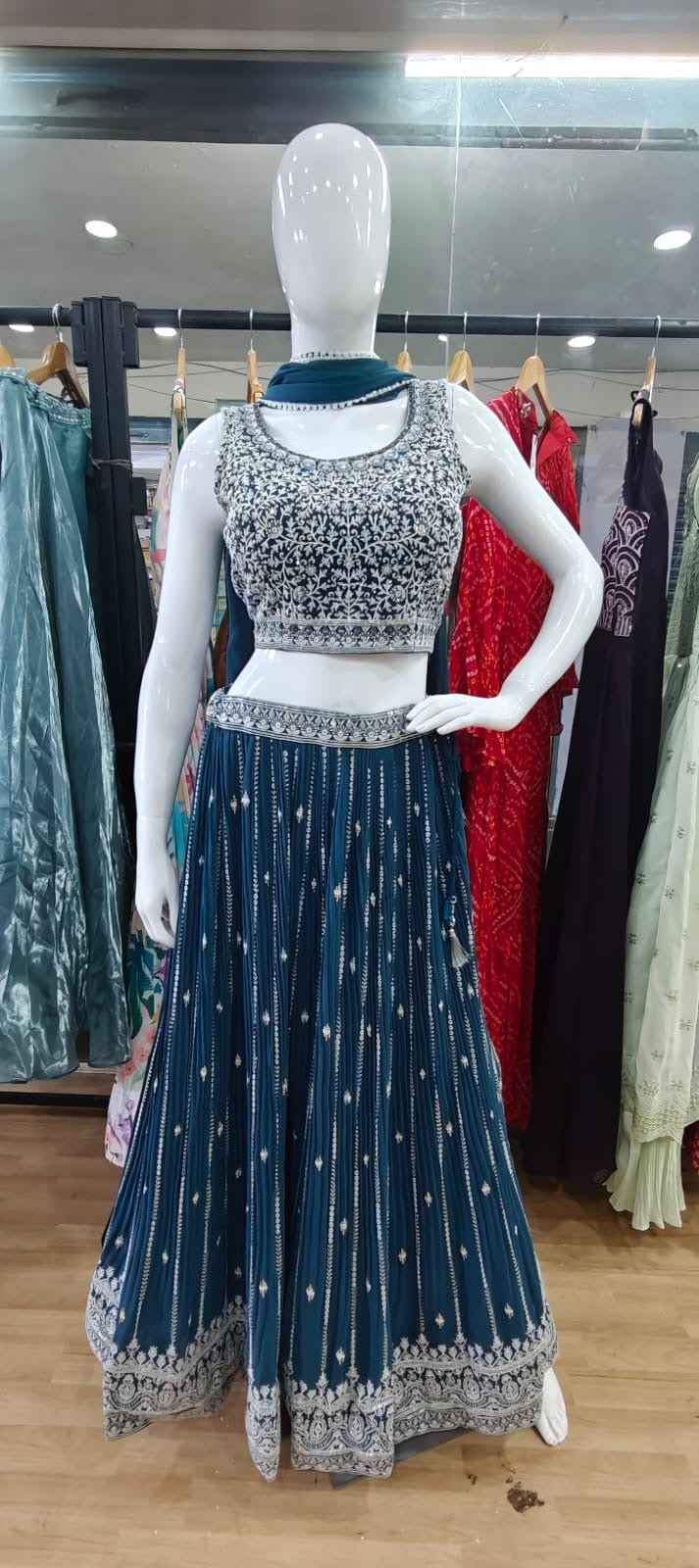 Heavily embroidered Lehenga blue