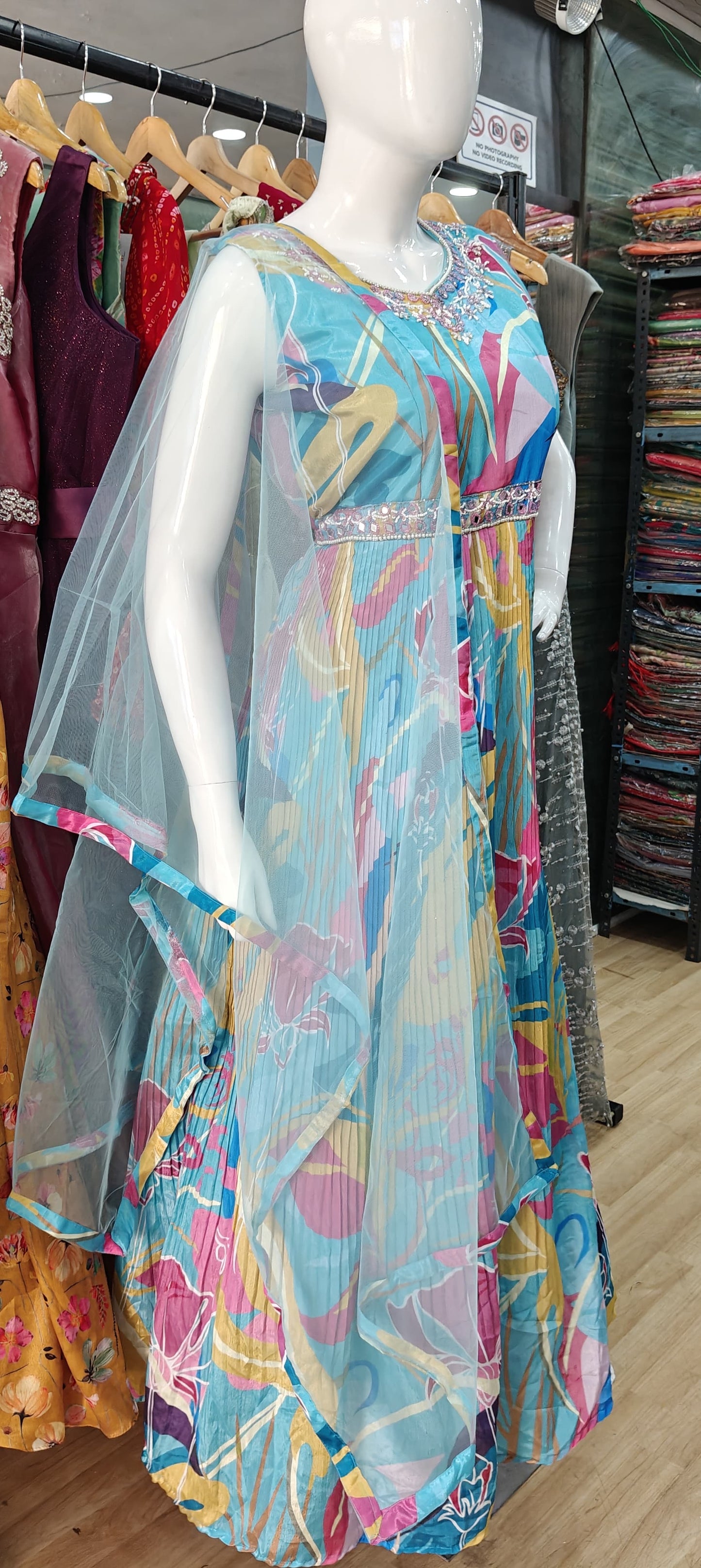 Blue abstract crushed Gown