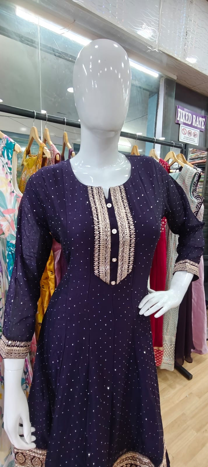 Violet anarkali suit set
