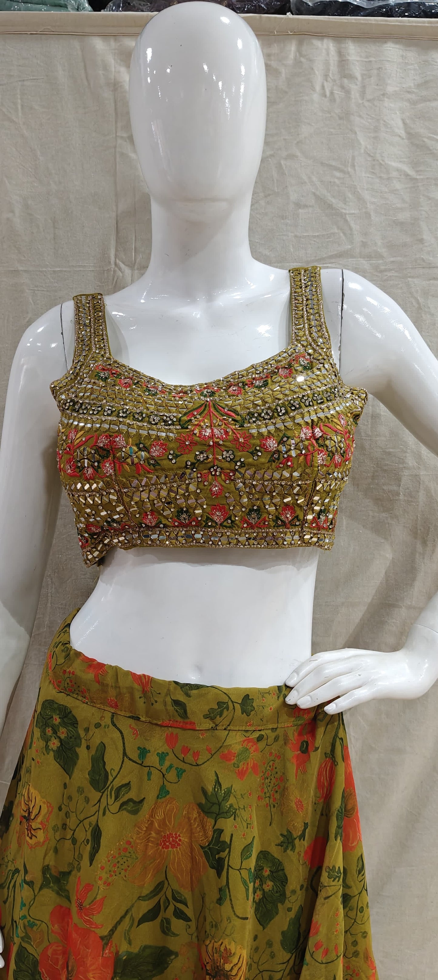 Mustard yellow floral lehenga set