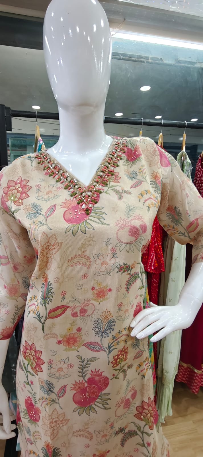 Cream floral tissue suit
