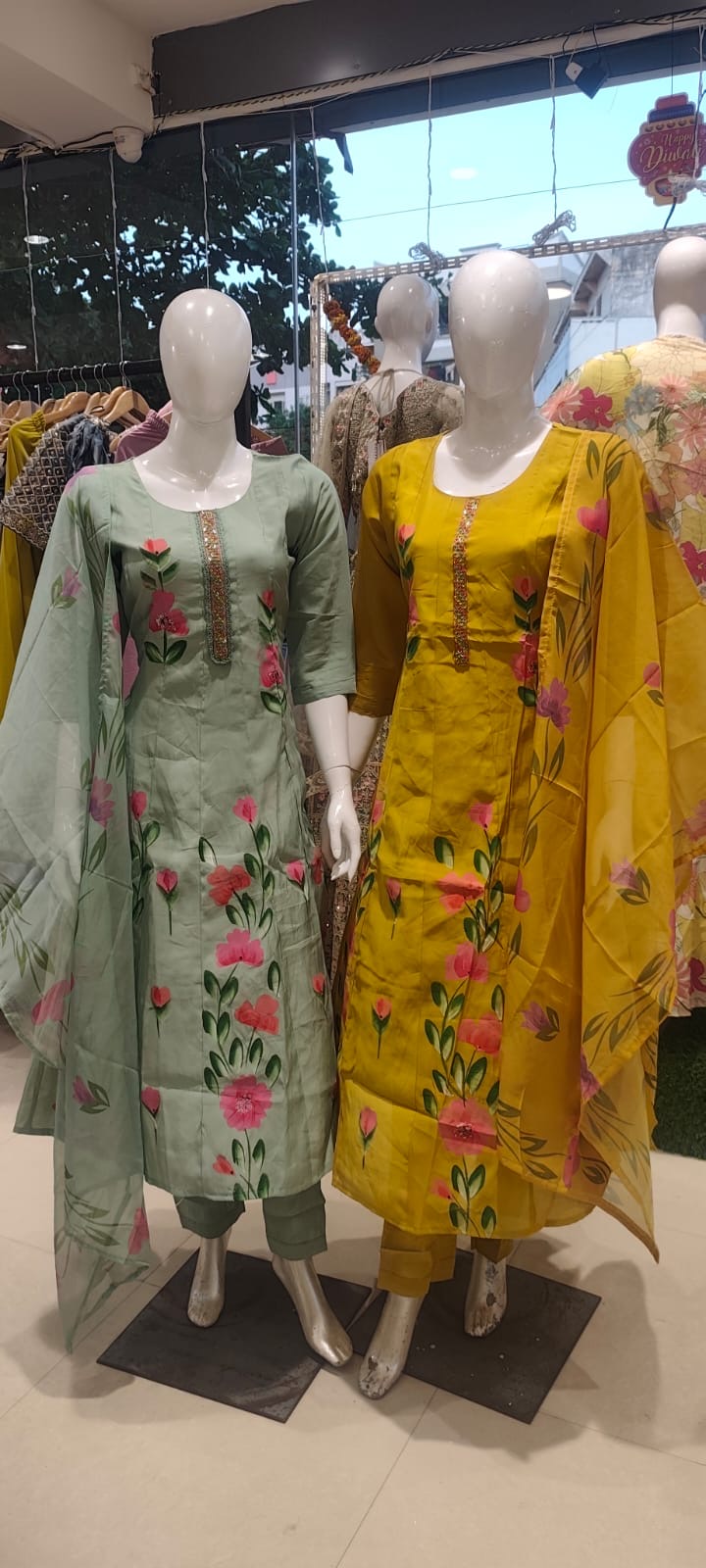 Anarkali hand painted mul chanderi