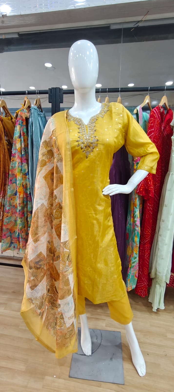 Yellow tissue silk suit