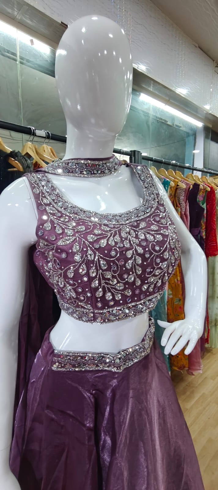 Glass organza pink lehenga