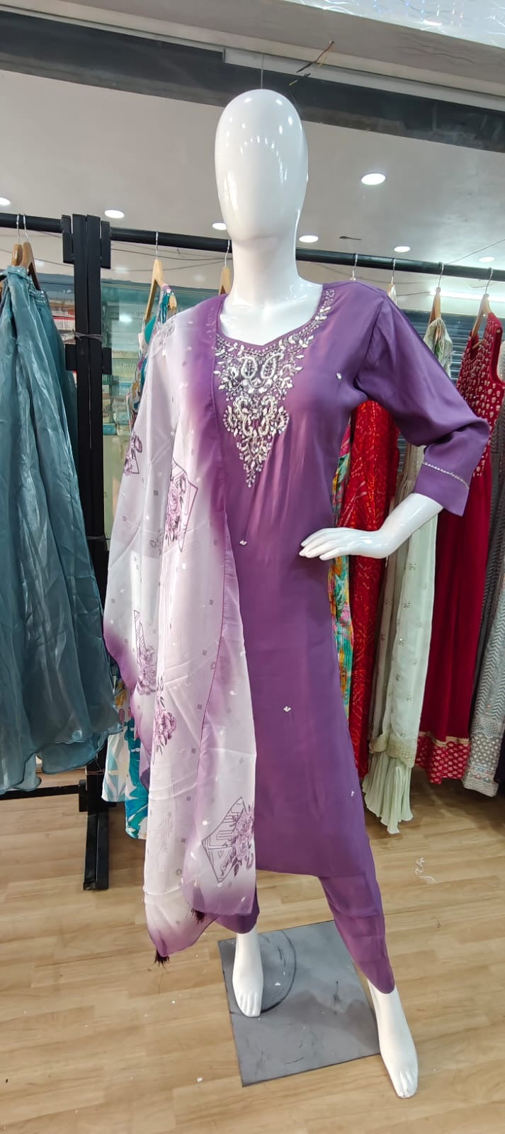 Pink suit with white and pink dupatta