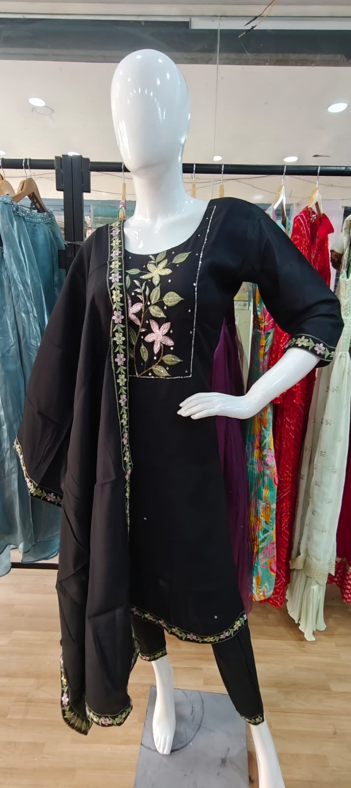Black suit with floral print