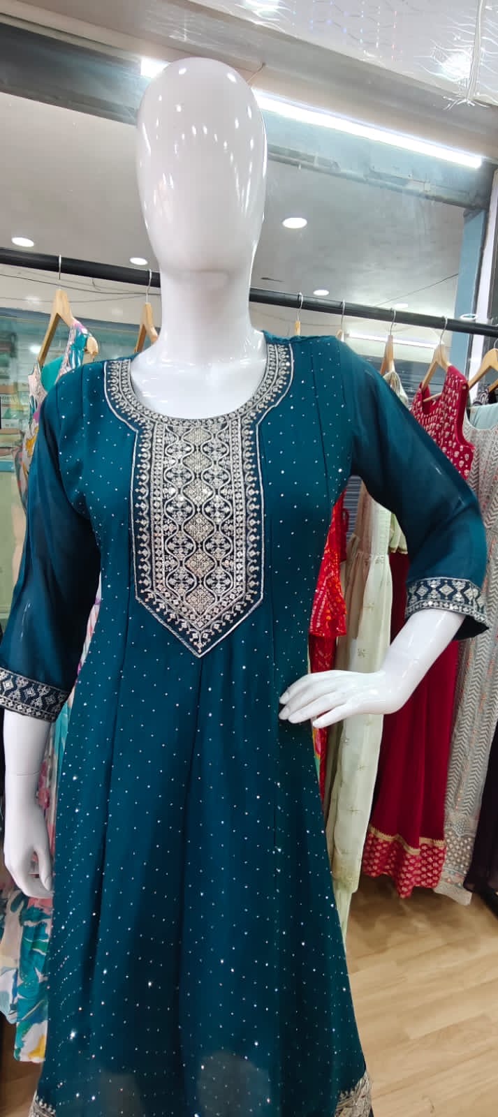 Peacock blue suit with georgette dupatta