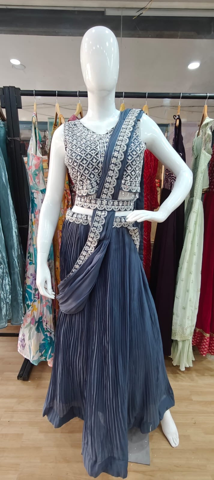Drape Style Lehenga - Grey