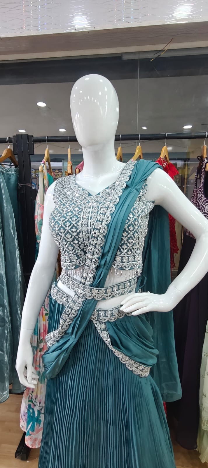 Drape style lehenga- peacock Blue