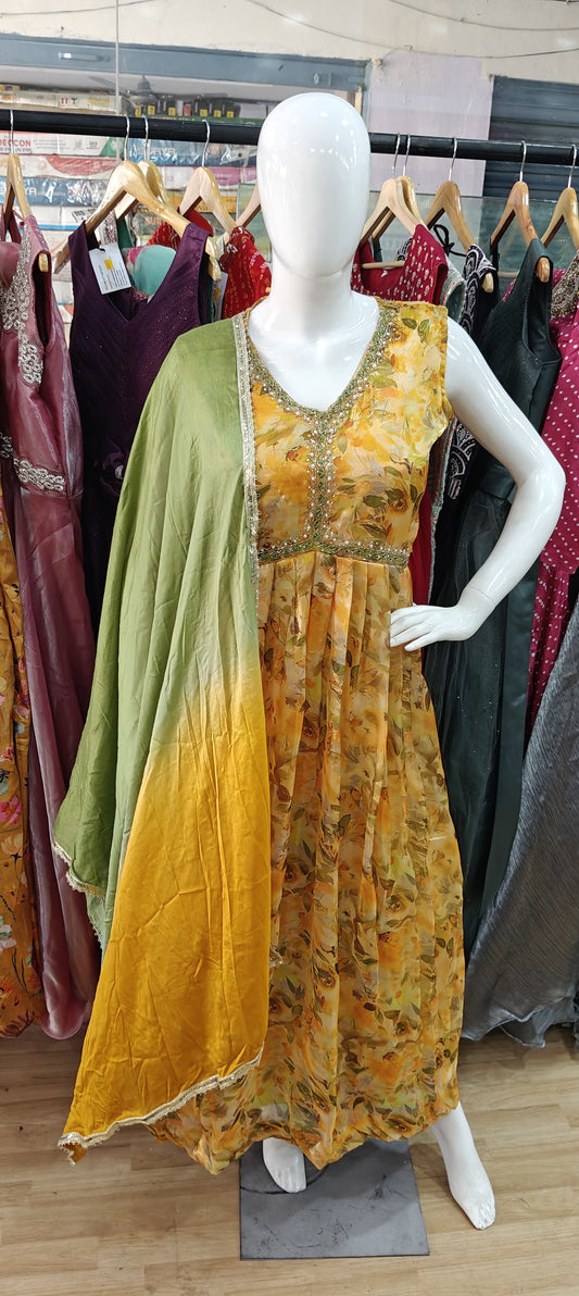 Yellow alia cut dress