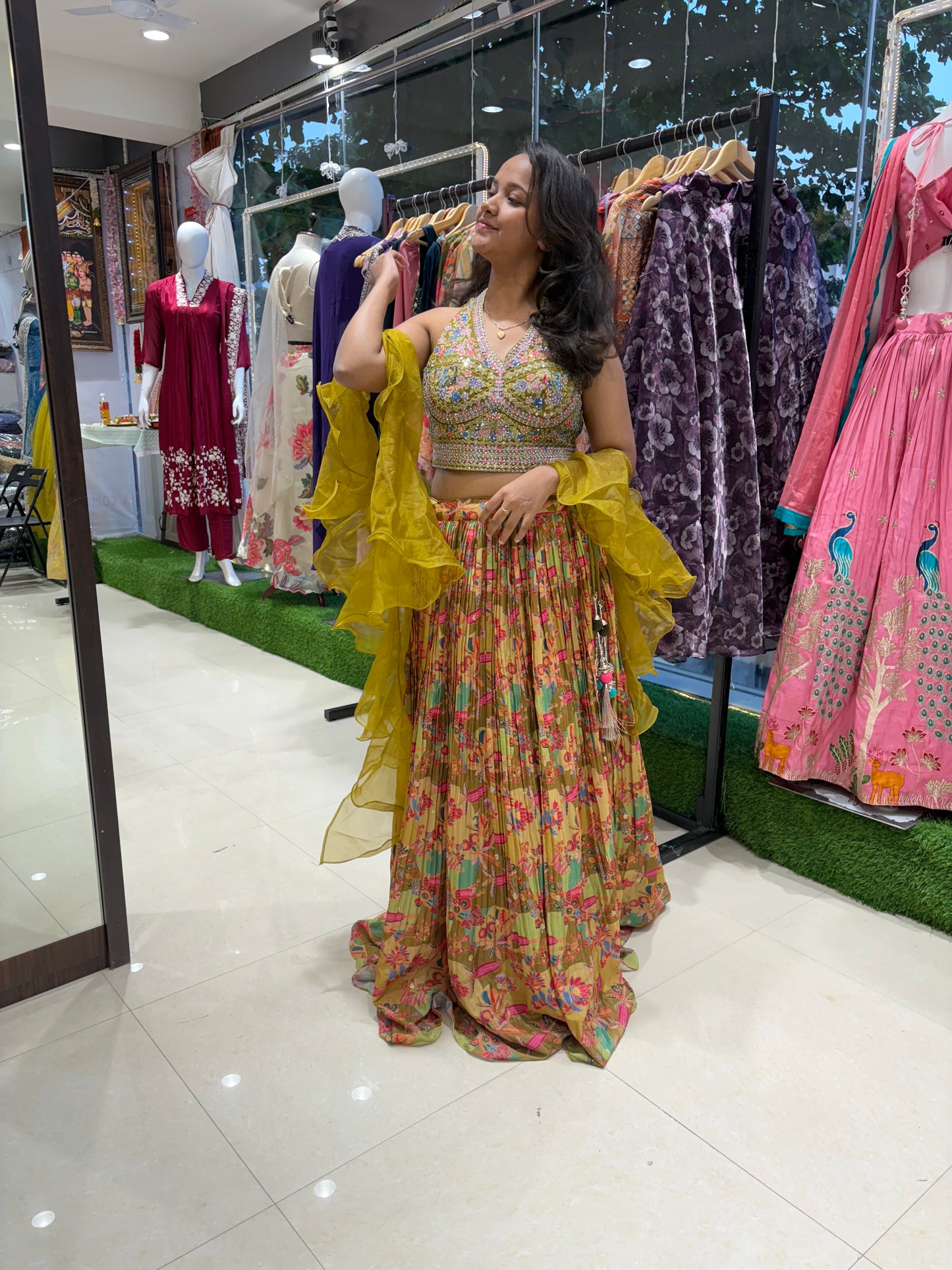 Stunning yellow Crush lehenga