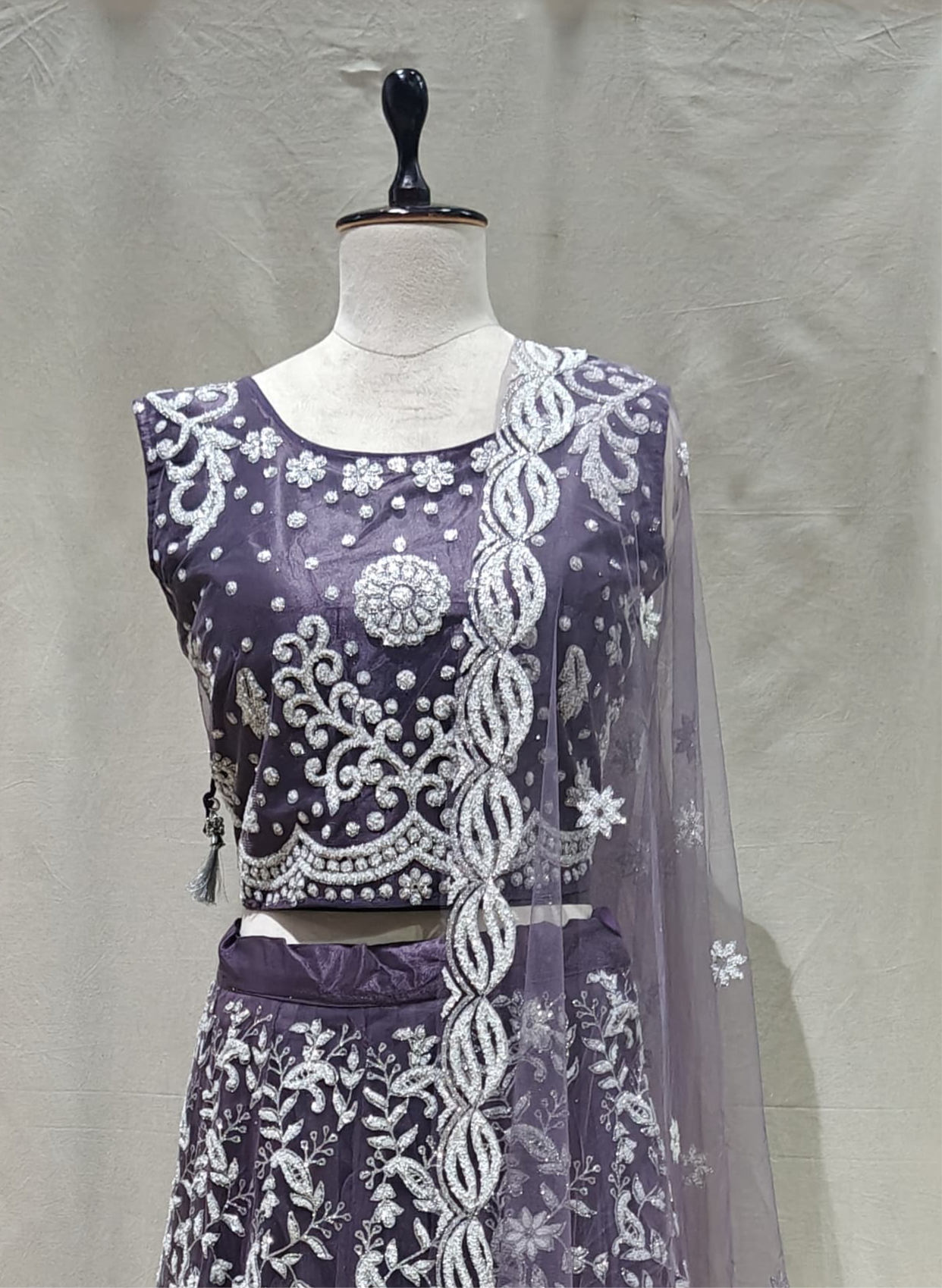 Purple net cut dana lehenga