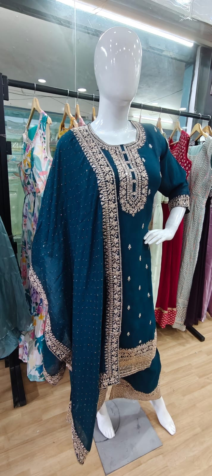Blue suit with embroidered dupatta
