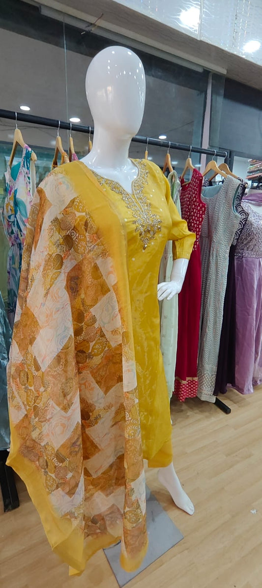 Yellow tissue silk suit