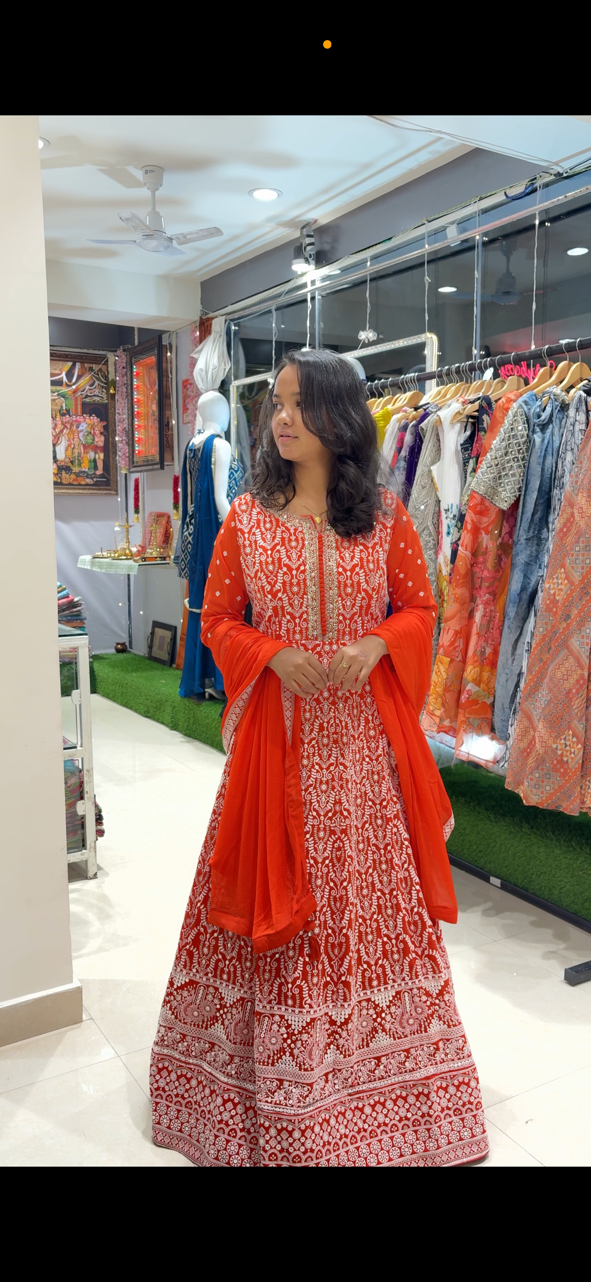 Orange full work gown