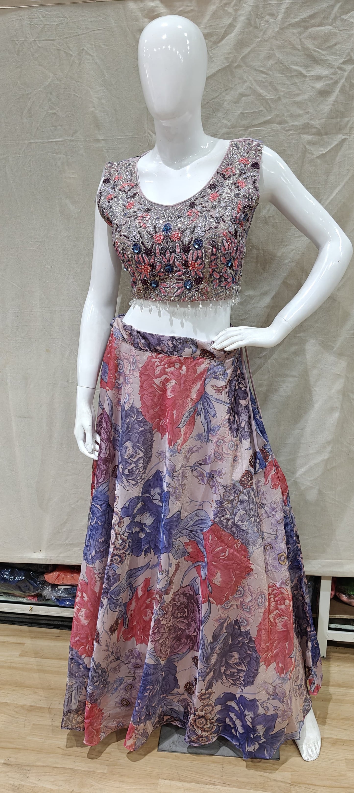 Multi coloured floral lehenga