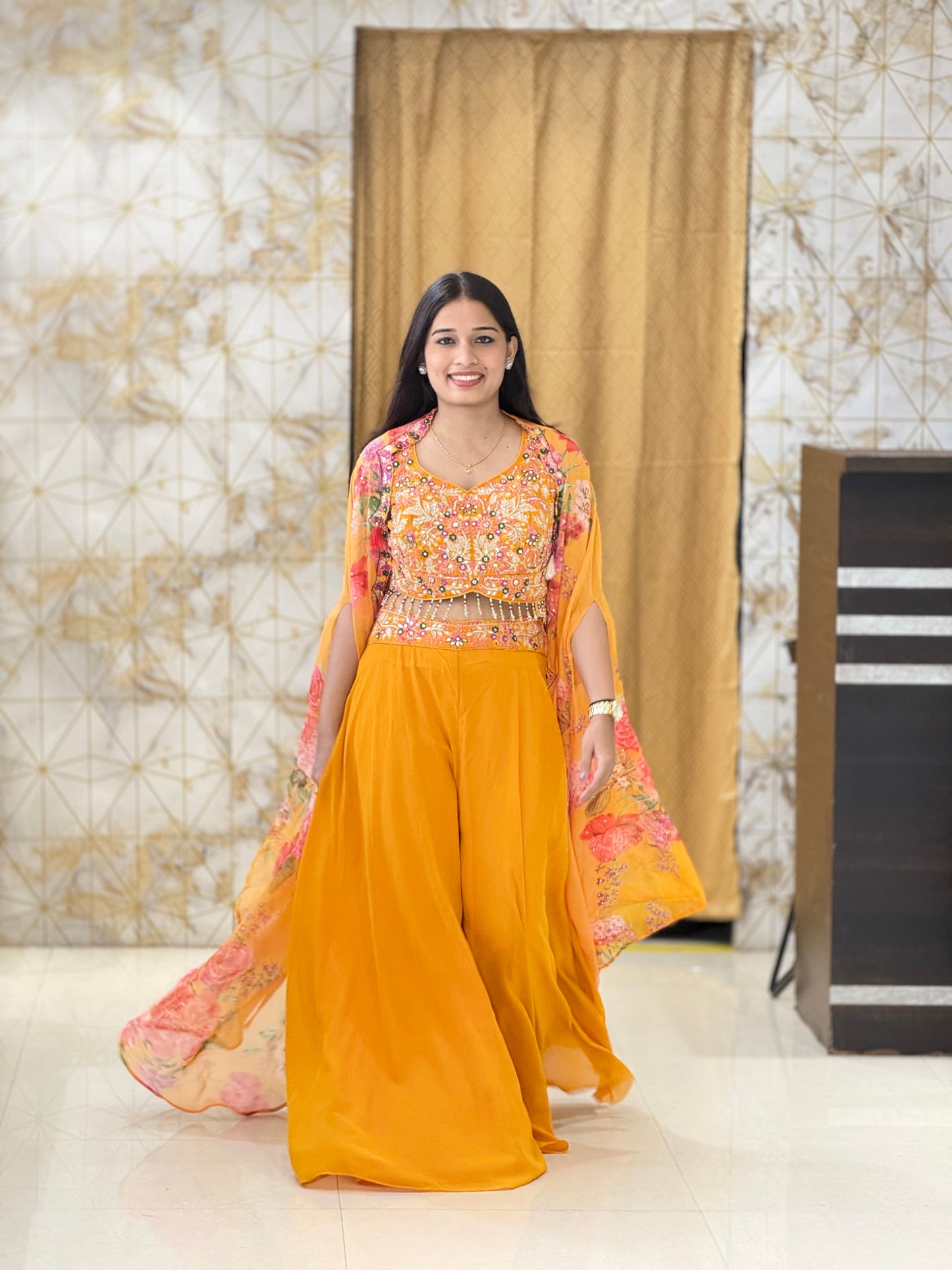 Jacket style Indo western orange