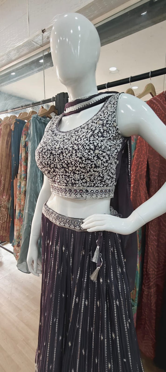 Georgette Crush Lehenga - purple