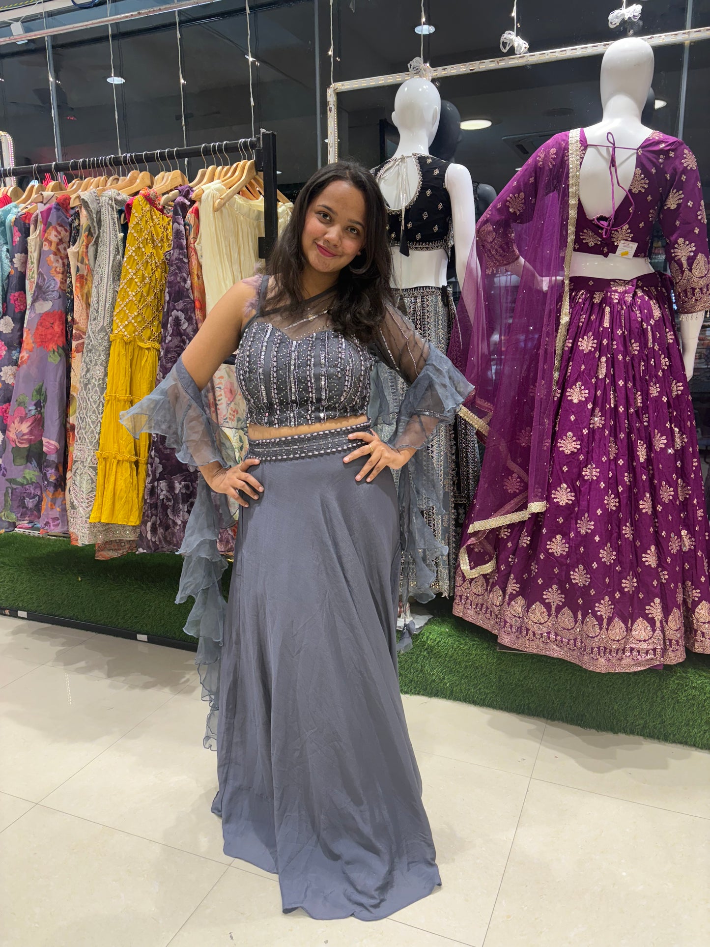 Designer grey lehenga