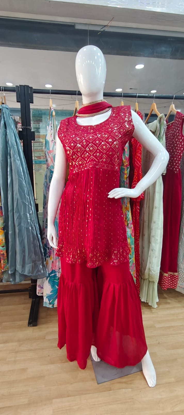 Sequins pink sharara set