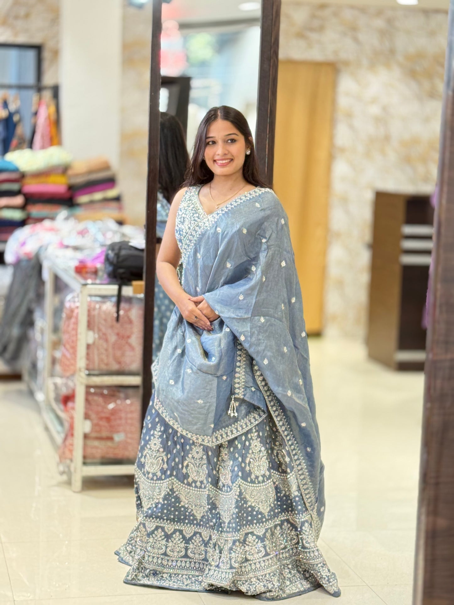 Grey lehenga with belt