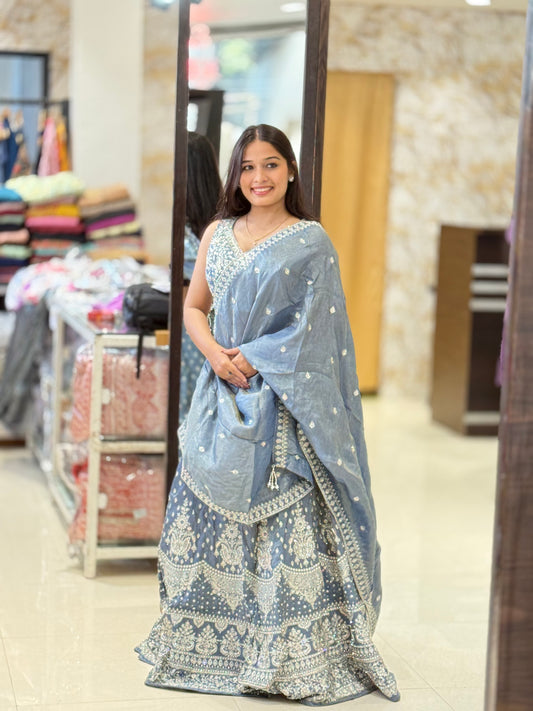 Grey lehenga with belt