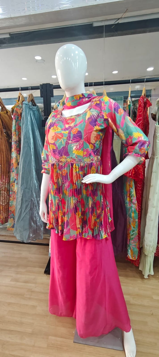 Pink peplum palazzo set