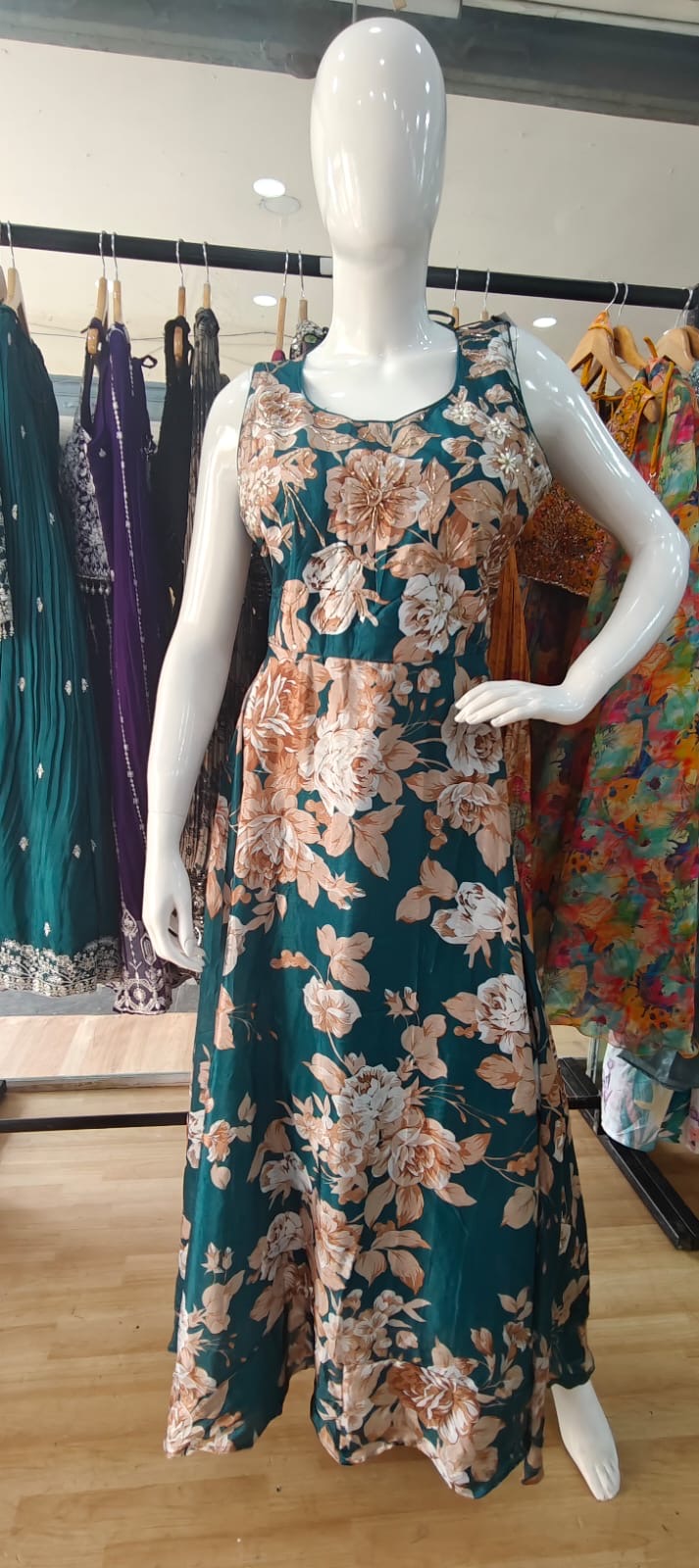 Floral turquoise color gown