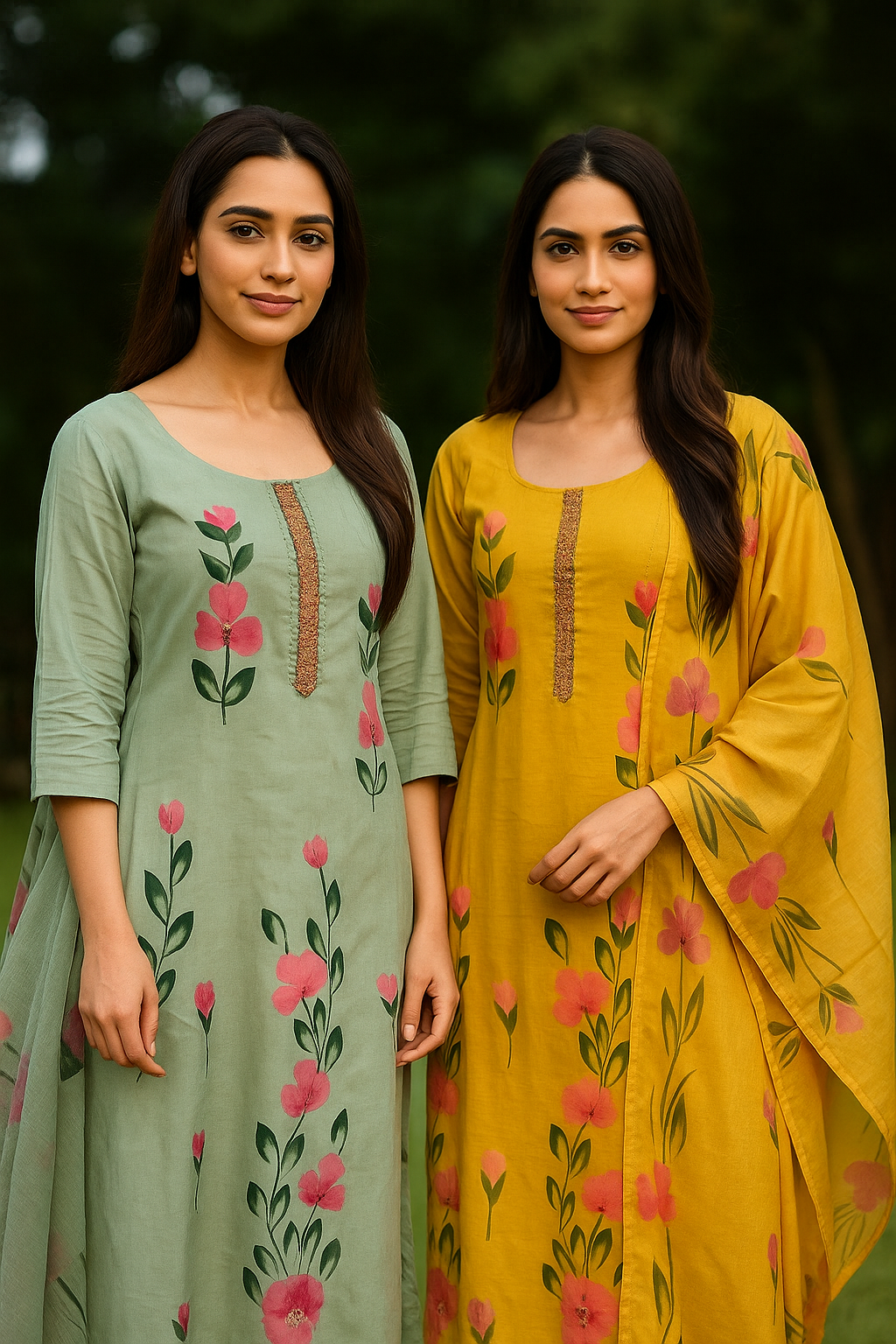 Anarkali hand painted mul chanderi