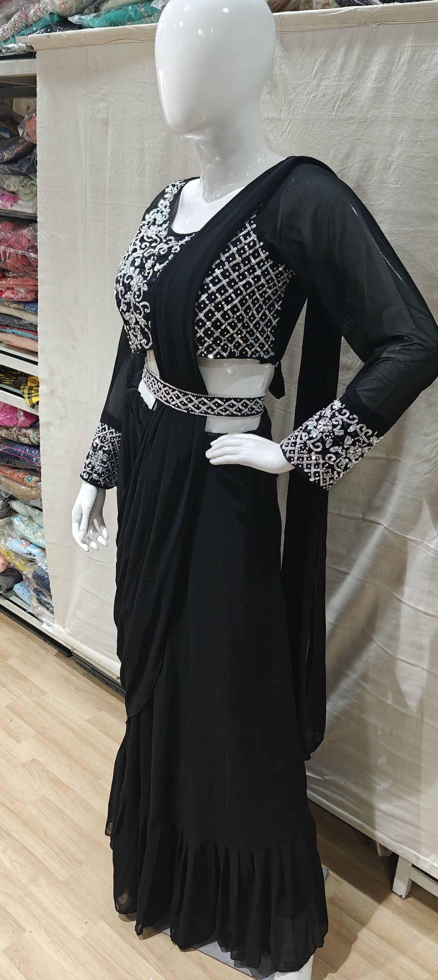 Black ready to wear saree with belt