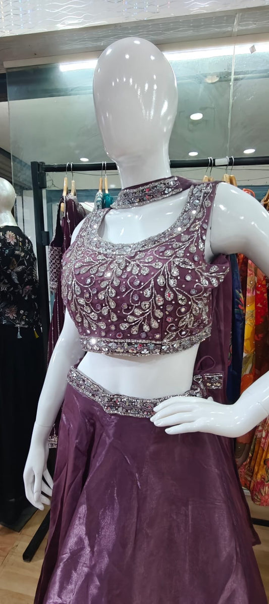 Glass organza pink lehenga