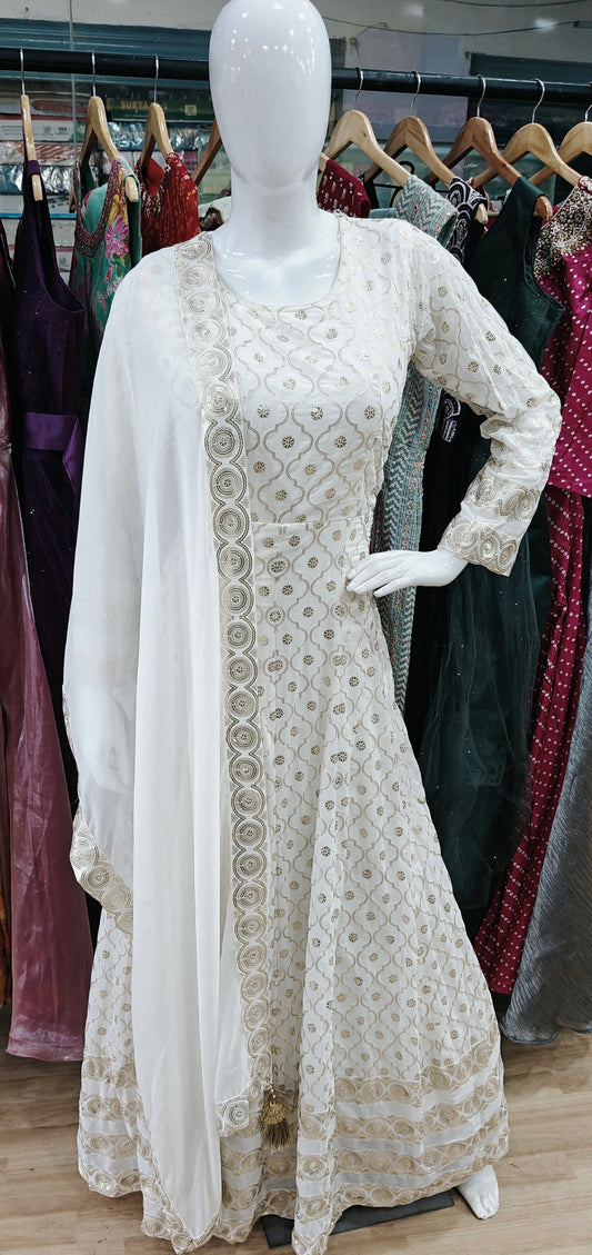 White and gold Anarkali long dress