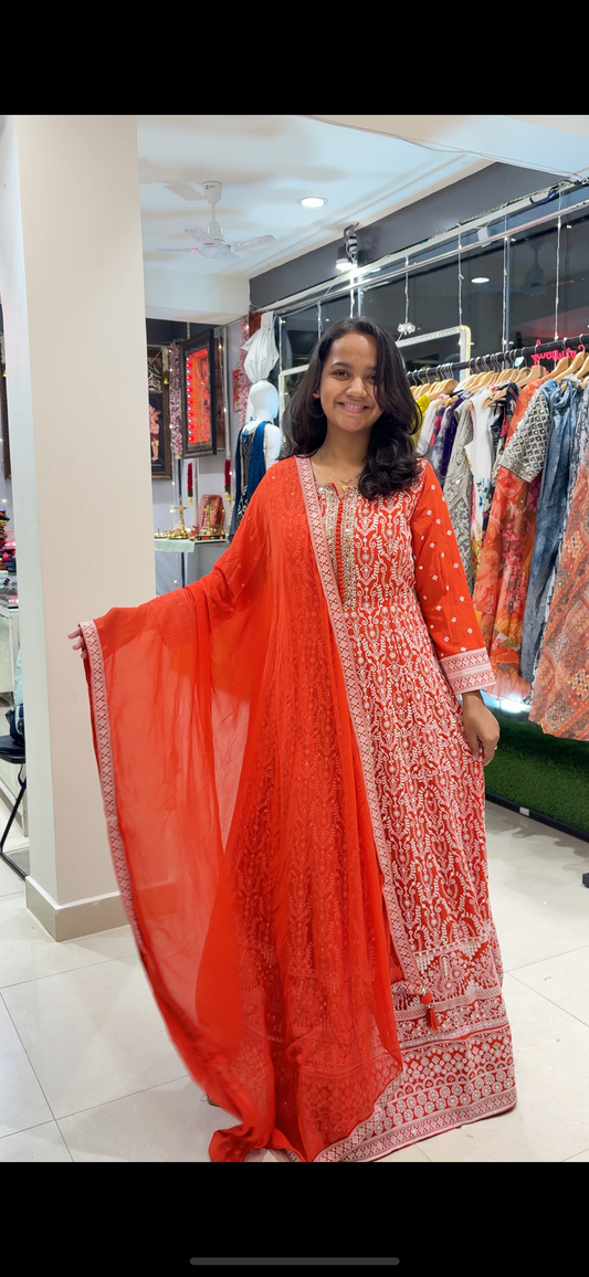 Orange full work gown