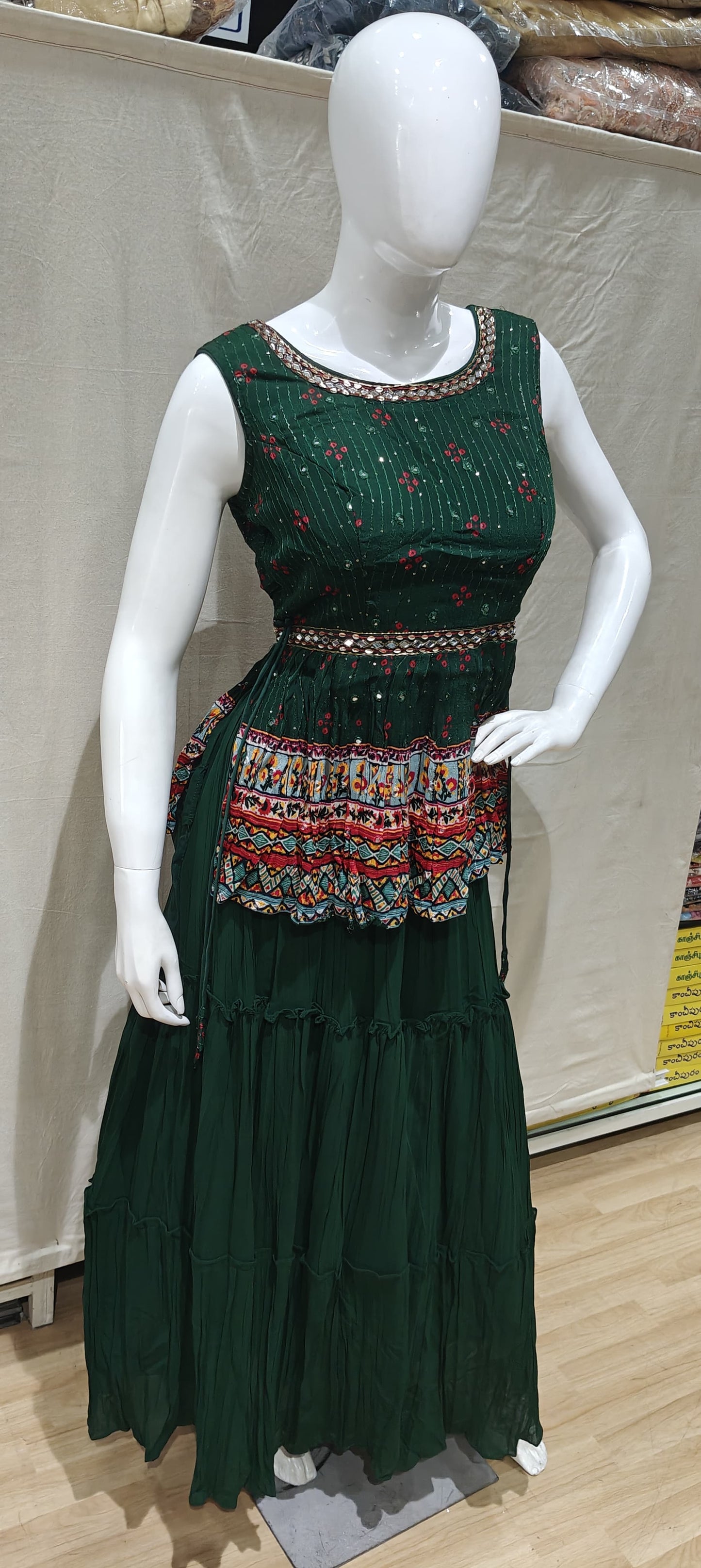 Traditional green peplum lehenga with belt