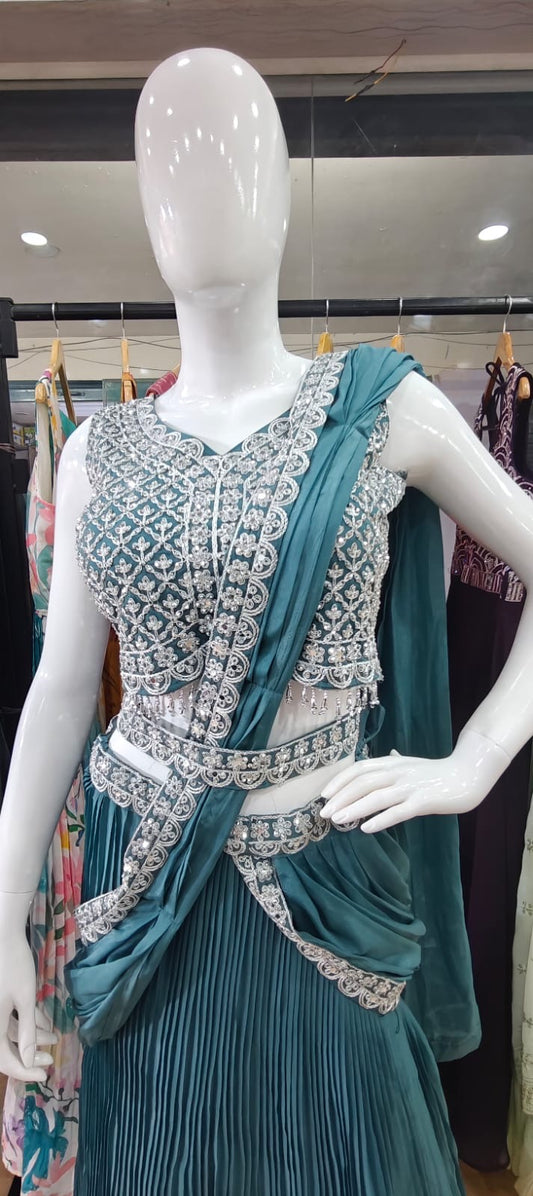 Drape style lehenga- peacock Blue