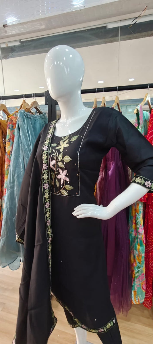 Black suit with floral print