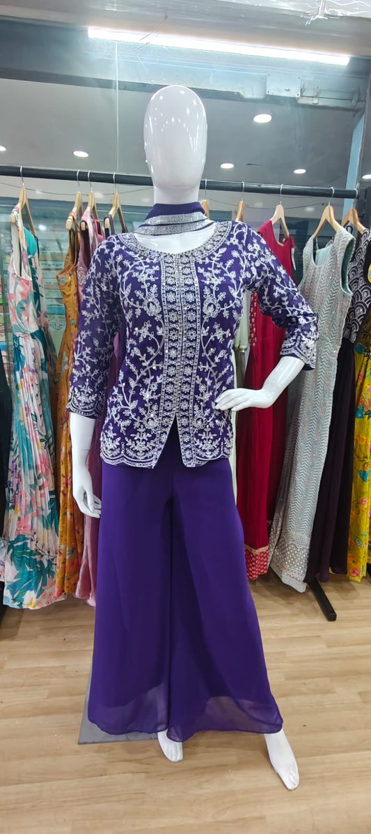 Purple peplum thread work