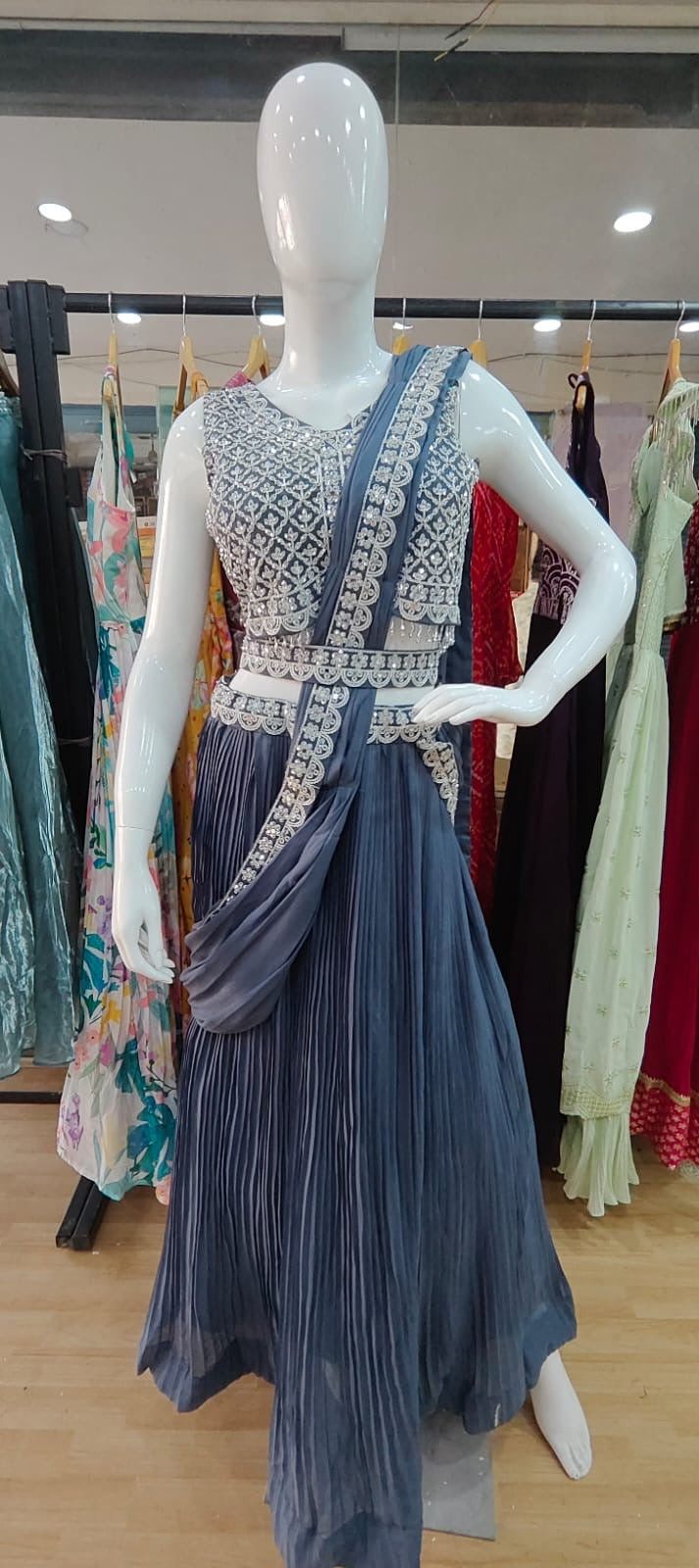 Drape Style Lehenga - Grey
