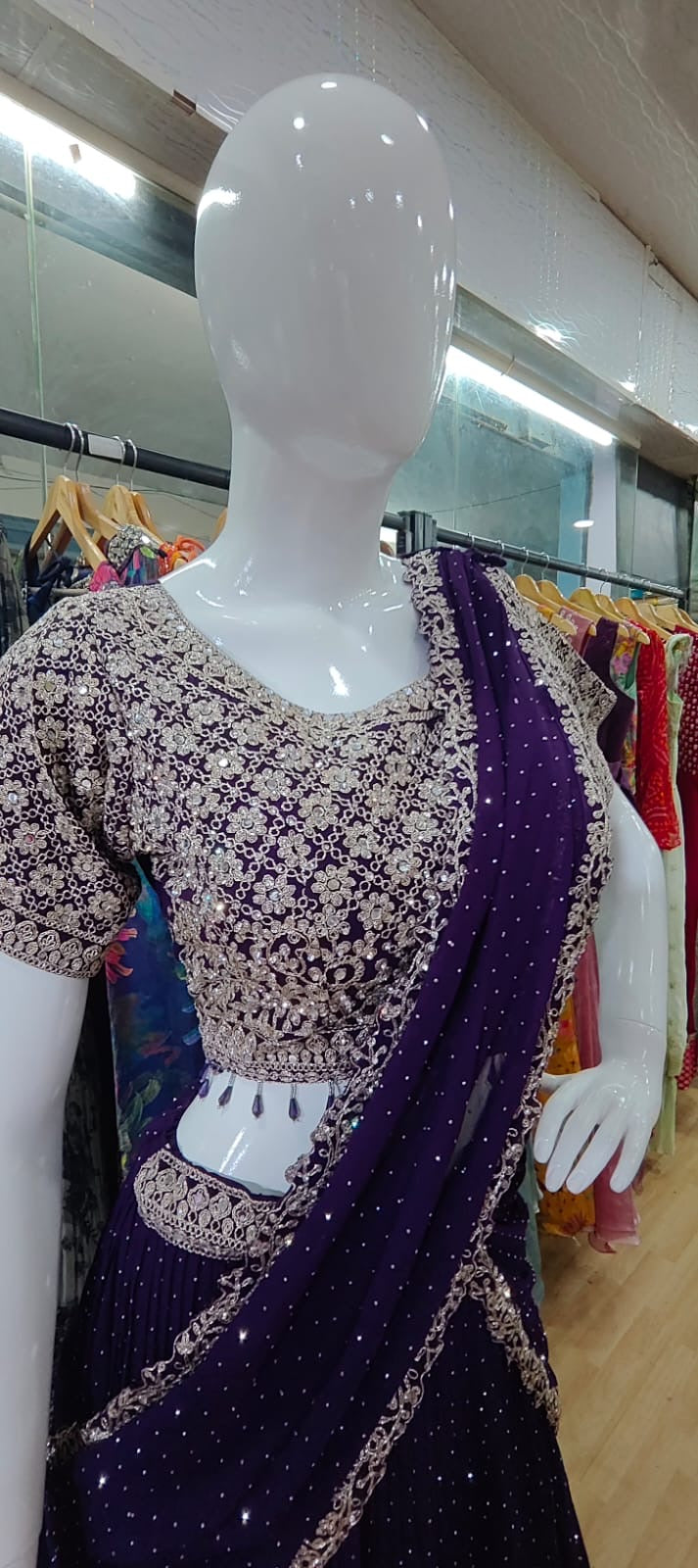 Drape style Lehenga purple