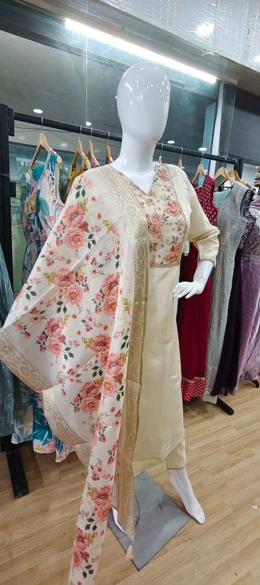 Cream floral print suit