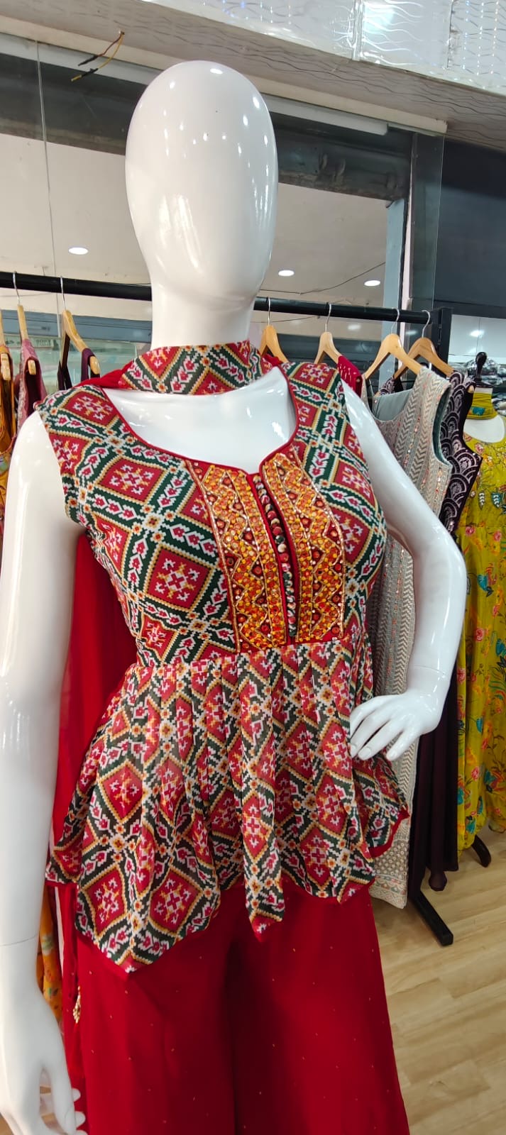 Red patola peplum set