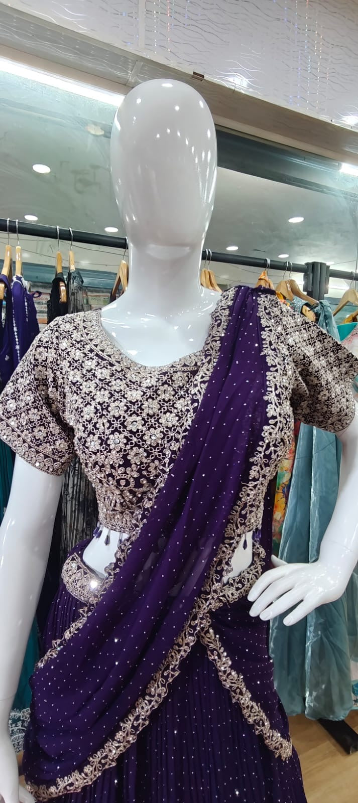 Drape style Lehenga purple