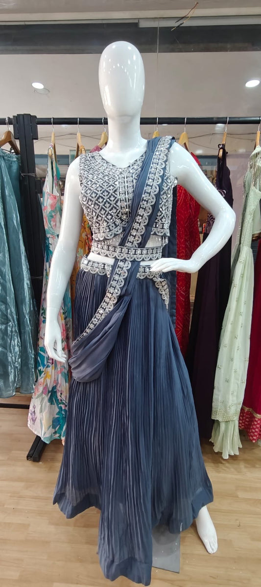 Drape Style Lehenga - Grey