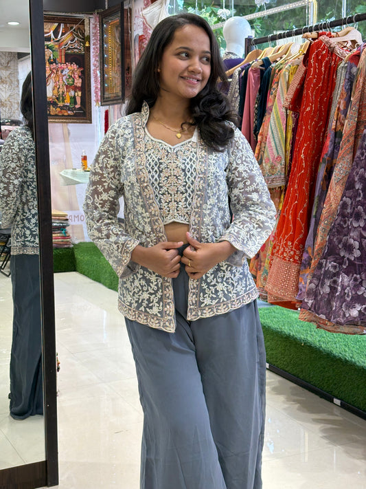 Indo western set with net jacket